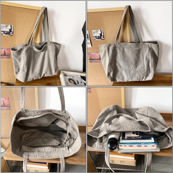 Canvas Tote Bag Women Large Capacity Casual Shoulder Work Travel Bag - Picture 5 of 5
